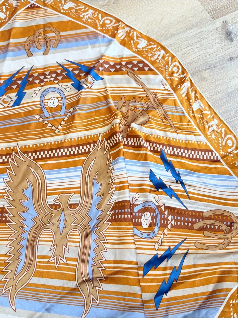 100% Silk Southwest Wild Rag Cowboy Hand Stitched Scarf Lightning Bolt Horse